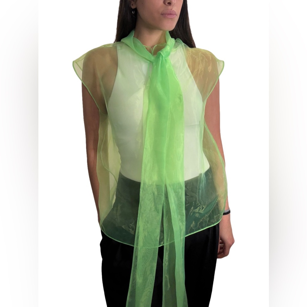 Prada Lime Sheer Tie-Front Blouse